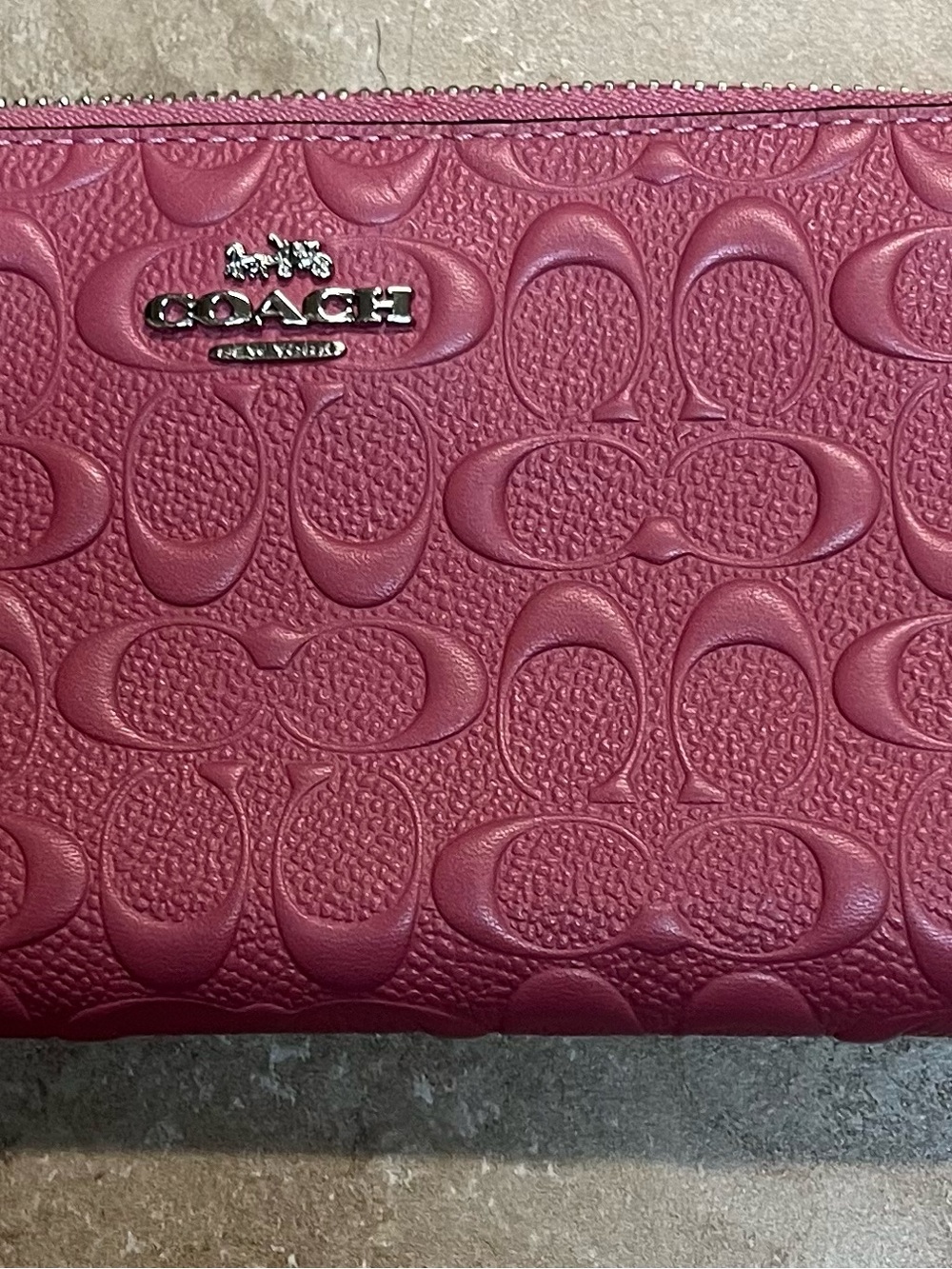Coach Embossed Signature Leather Wristlet in Dusty Rose Pink